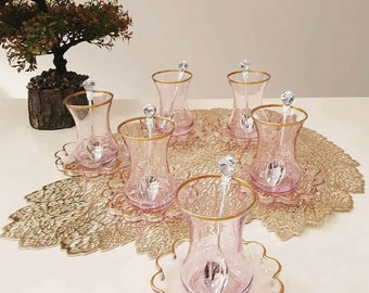 Handmade Turkish Tea Set Turkish Tea Cups and Saucers Tea Glasses and Saucers, 12 pcs 6 person