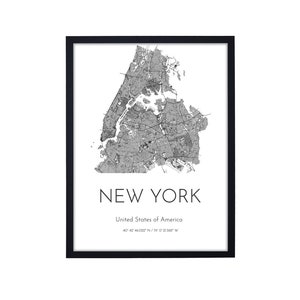 Poster New York City Map 30 x 40 cm met of zonder lijst