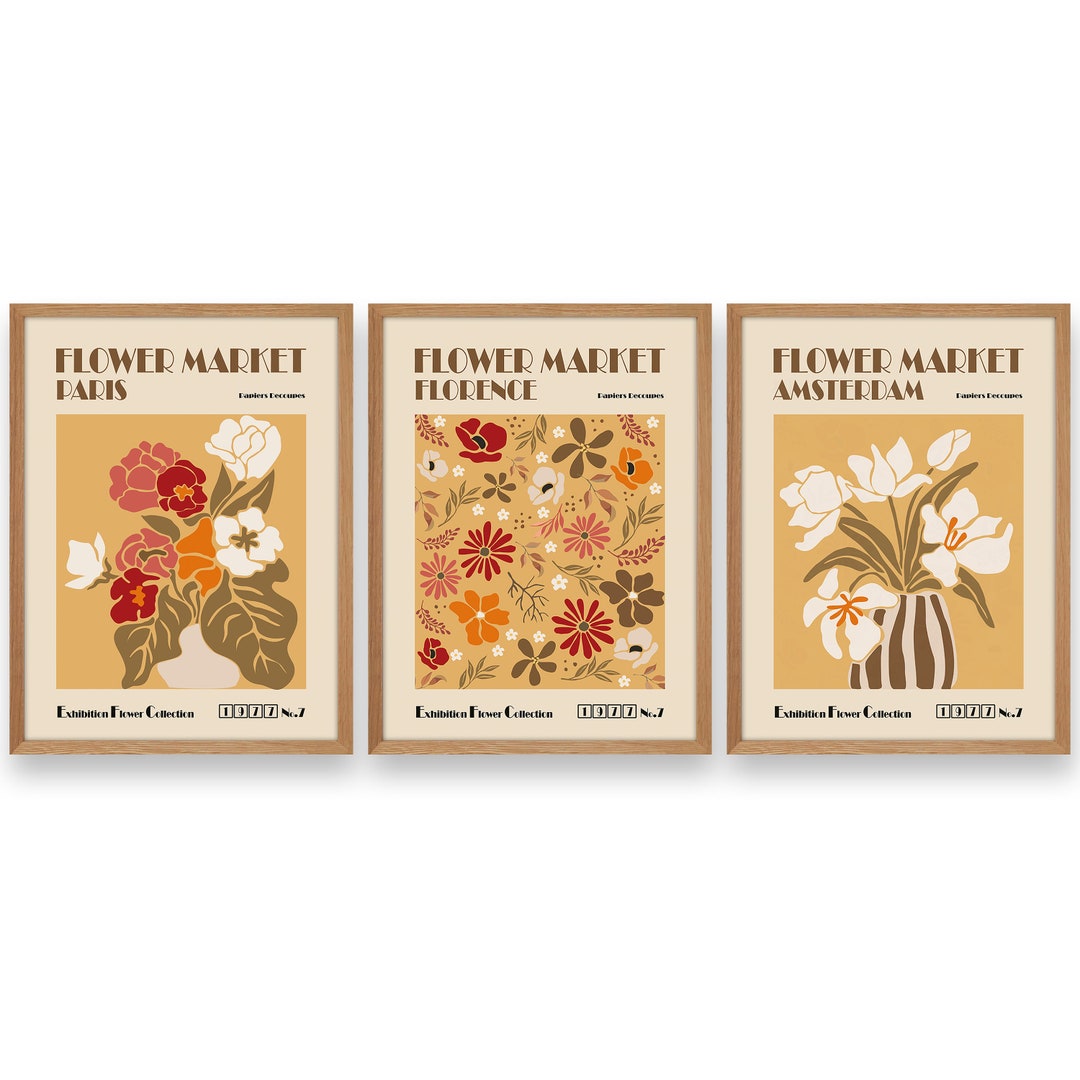 Flower Market Poster Set / Aesthetic Wall Art / Vintage Style Flowers ...