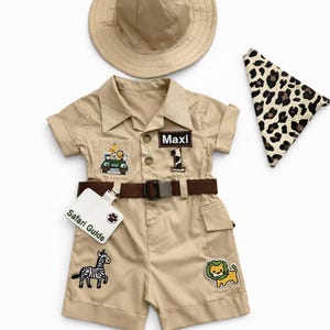 Completo safari personalizzato con pantaloncini lunghi marroni *Completo safari avventura*Completo safari per bambini*Completo per il primo compleanno*Costume di Halloween per neonati