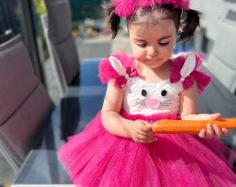 Toddler Easter Pink Dress,First Easter Outfit,Easter Baby Photo Shoot,Bunny Suit for Girl,Baby First Easter Suit,Pink Bunny Baby Costume