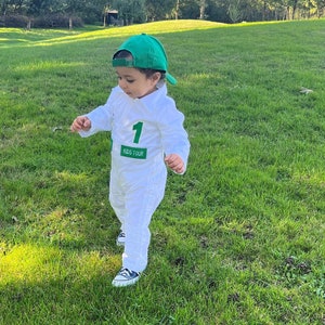 Personalized Golf Long-Short Caddy outfit for kidsToddler Golf White-Green SuitBaby Golf 1st Birthday UniformMachine Embroidered Costume image 1