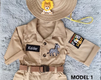 Safari personnalisé Long, Brown Jumpsuit One Piece *Safari Baby Adventure Outfit *1-2-3 ans Safari enfants Costume*Halloween Tout-petit costume*