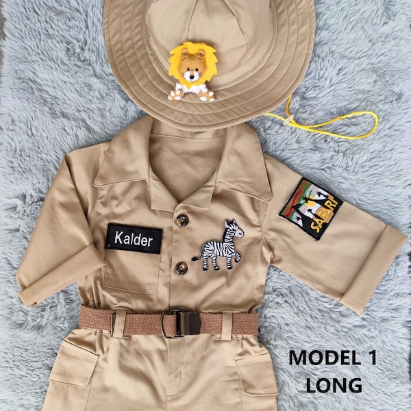 Personalized Safari Long,Brown Jumpsuit One Piece *Safari Baby Adventure Outfit *1-2-3 Years Safari kids Suit*Halloween Toddler costume*