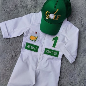 Personalized Golf Long-Short Caddy outfit for kidsToddler Golf White-Green SuitBaby Golf 1st Birthday UniformMachine Embroidered Costume image 5