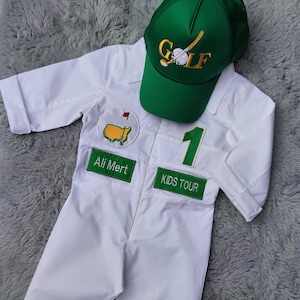 Personalized Golf Long-Short Caddy outfit for kids*Toddler Golf White-Green Suit*Baby Golf 1st Birthday Uniform*Machine Embroidered Costume*