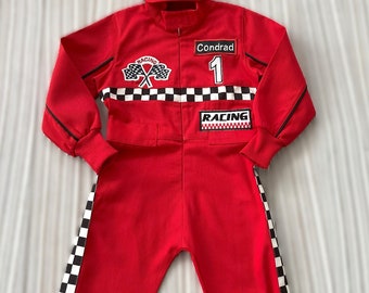 Personalized Red Racer Long Jumpsuit *Checkered Red Racer Kids Suit *Racer Overalls*CarCostume *Toddler Long Jumpsuit*Halloween Kıds costume