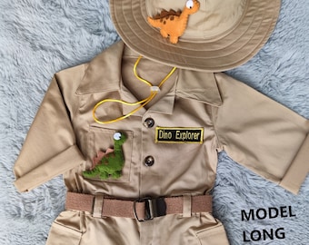 Personnalisé Dinosaur Explorer Adventure Long -Short Combinaison*Long Safari*Dinosaur Adventure Salopette *1-2-3 ans Costume de dinosaure pour tout-petit*