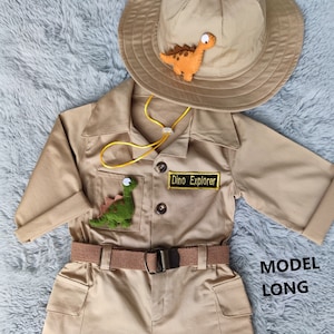 Personalized Dinosaur Explorer Adventure Long Short JumpsuitLong SafariDinosaur Adventure Overalls 1-2-3 Year Toddler Dinosaur Costume image 1