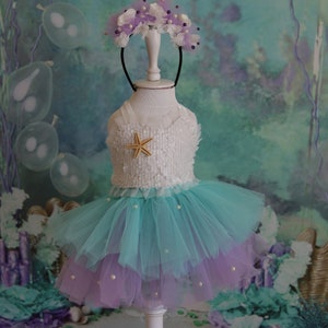 Toddler Mermaid inspired White Costume*Baby Girl Mermaid Outfit*Mermaid Tutu Romper*1st Birthday Sequin Girl Costume* Cake Smash Outfit*