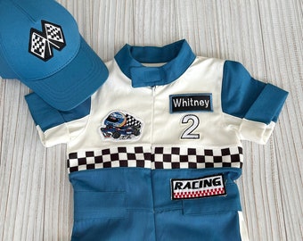 Personalized Blue Racer Long-Short Suit*Baby First Birtday Racing Jumpsuit*Two fast Blue Car Costume*Kids Birthday Thema* Toddler Car Suit*