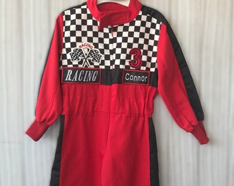 Personalized Red Black Checkered Racer Long/Short Jumpsuit * Red Racer Kids Suit * Racer Overalls *CarCostume *Toddler Short /Long Outfit*