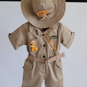 Personalized Safari Long-Short Beige Jumpsuit*Safari Adventure Safari Suit*Toddler Safari outfit*1st Birthday Suit*Halloween Baby Costume