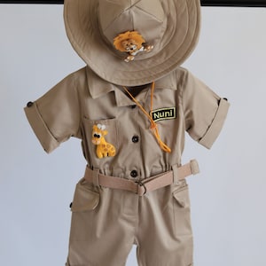 Combinaison longue-courte Safari personnalisée avec un cadeauCostume de bébé Safari Adventure Tenue Safari pour tout-petitsCostume de 1er anniversaireCostume dHalloween image 1