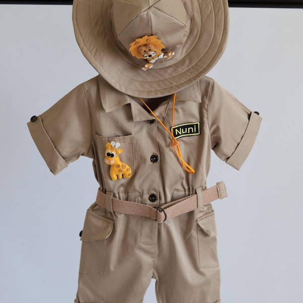 Combinaison longue-courte Safari personnalisée avec un cadeau*Costume de bébé Safari Adventure* Tenue Safari pour tout-petits*Costume de 1er anniversaire*Costume d’Halloween