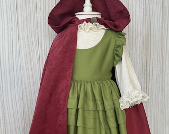 Personalized Toddler Girl Medieval Woodland Dress with Cloak-Renaissance Baby Costume-Halloween Kids Costume-1st Birthday Girl Dress