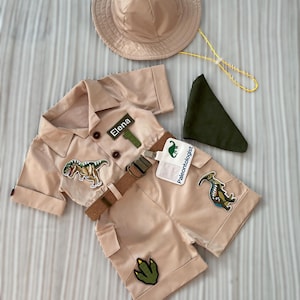 Personalized Paleontologist Brown Dinosaur suit*Toddler 1st Baby safari Jumpsuit*Infant Dino Safari Birthday outfit*Halloween kidscostume