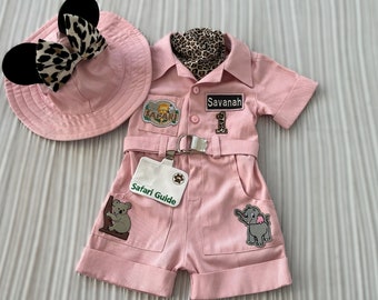 Tenue rose personnalisée inspirée de Minnie Mouse*Costume d’aventure Safari*Costume rose sauvage pour tout-petits*Tenue d’anniversaire Safari pour bébé*Costume Wild One