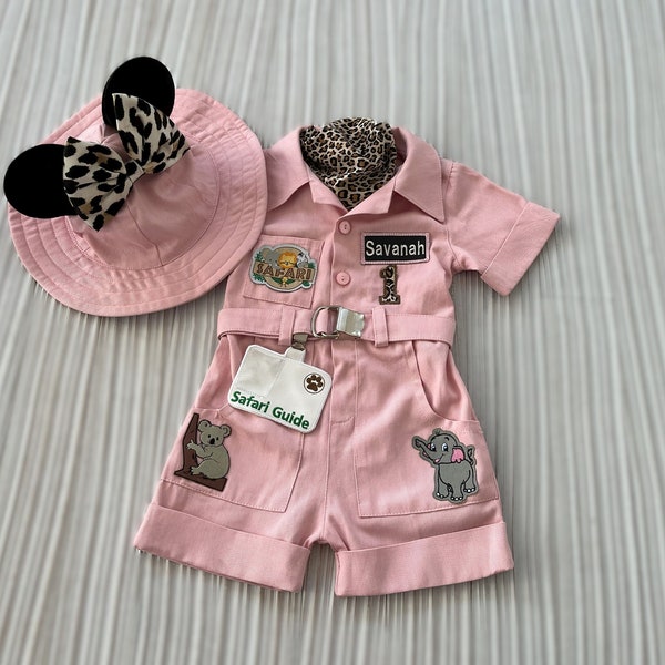 Abito rosa personalizzato ispirato a Minnie Mouse*Costume Avventura Safari*Vestito rosa selvaggio per bambini due*Vestito compleanno Baby Safari*Vestito Wild One