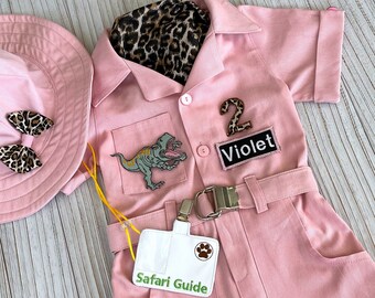 Personalized Safari Pink Dinosaur costume* Toddler 1st Baby safari Jumpsuit*Infant Dino Safari Halloween Kids Costume* Birthday girl gift