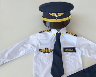 Costume personalizzato dell'aeronautica*Vestito da pilota per bambino*Cappello da capitano pilota*Vestito blu da pilota di aeroplano per bambino*Costume di Halloween per bambini*Vestito di compleanno*