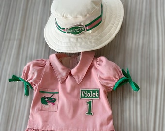 Personalized PINK&Green Golf Dress for Girl*Toddler Golf Uniform with Golf Hat*Name Embroid Caddy 1st Birhday Dress*Halloween Girl Costume