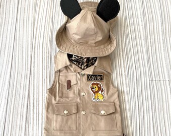 Personalized Mickey Mouse Inspired Short Safari Outfit*Baby Safari Adventure Kids 2 Pieces Vest and Shorts Costume*Toddler Safari Suit