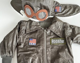 Gepersonaliseerde vlieger groen-roze kostuum * Baby pilotenjas * Kapitein piloothelm * Baby pilotenpak * Halloween kinderkostuum * Verjaardagspak