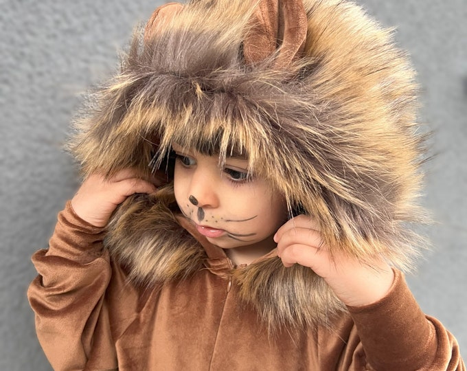Personalized Brown Lion Furry Costume*Halloween Kids Lion Mane outfit*Birthday Outfit for Kids* Baby Halloween Costume*Brown Maned Lion Suit