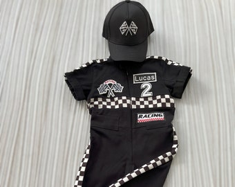 Costume personnalisé à manches longues/courtes Black Racer *Toddler Black Two Fast Birtday Outfit*Fast One Costume*Car Costume*Baby Racer Jumpsuit*