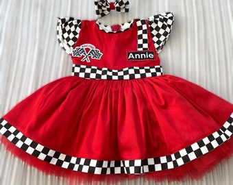 Robe personnalisée RED Racer Girl*Baby Girl CAR Dress*Toddler RED Racer 1st Birthday Dress*Halloween Kids Costume*Birthday gift*