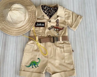 Personalized Paleontologist Brown Dinosaurier suit*Toddler 1st Baby safari Jumpsuit*Infant Dino Safari Birthday outfit*Halloween kidscostume