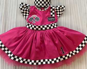 Robe personnalisée Pink Racer Girl*Baby Girl CAR Dress*Toddler Pink Racer 1er anniversaire Robe*Halloween Kids Costume*Anniversaire cadeau*