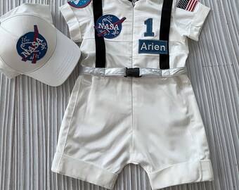 Pantaloncini bianchi personalizzati Costume da astronauta per bambini*Tuta spaziale per neonato*Tuta per festa di compleanno a tema spaziale per bambini*Vestito a tema astronauta*