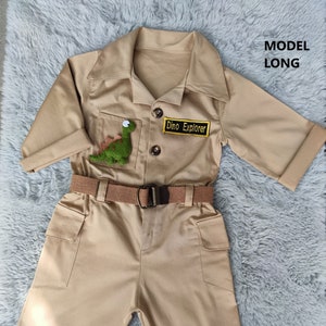 Personalized Dinosaur Explorer Adventure Long Short JumpsuitLong SafariDinosaur Adventure Overalls 1-2-3 Year Toddler Dinosaur Costume image 3