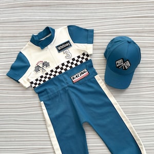 Personalized Blue Racer Long-Short Suit-Fast One Car Boy Costume*Toddler Racer Car Costume*Baby boy Birthday Outfit*Two Fast Birthday Suit