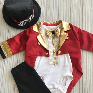 Baby Greatest Red Showman*Halloween Kids costume* Toddler Circus Ringmaster Costume 4 Piece*Kids Lion Tamer Costume*1st Birthday outfit*