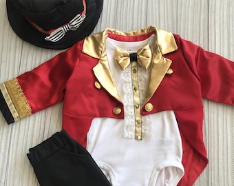 Baby Greatest Red Showman*Halloween Kids costume* Toddler Circus Ringmaster Costume 4 Piece*Kids Lion Tamer Costume*1st Birthday outfit*