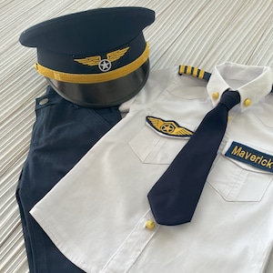 Costume personalizzato dell'aeronautica militare*Tuta da pilota per neonati*Cappello da capitano pilota*Vestito da pilota di aeroplano blu per bambini*Costume di Halloween per bambini*Vestito di compleanno*