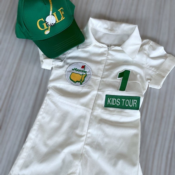 Personalized Golf Long-Short Caddy Outfit for kids*Toddler Golf White-Green Suit*Baby Golf 1st Birthday Uniform*Machine Embroidered Costume