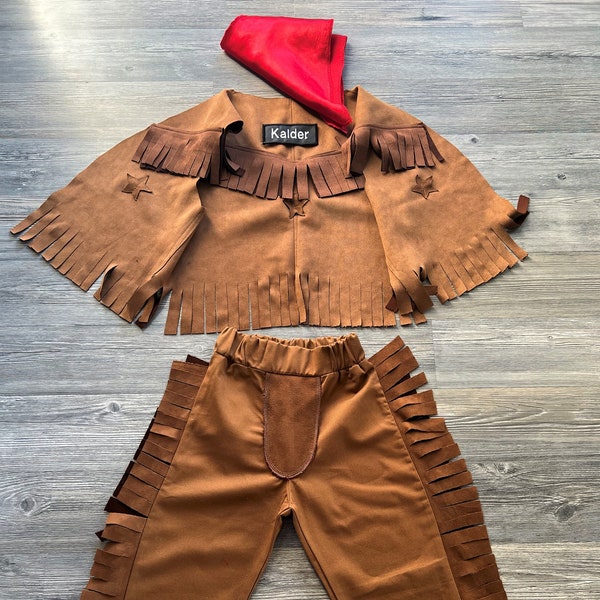Personalized Cowboy Brown Western Costume with Pant,vest and scarf*Halloween kids costume*Boy west outfit*Toddler Rodeo Birthday kids outfit