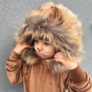 Personalized Brown Lion Furry Costume*Halloween Kids Lion Mane outfit*Birthday Outfit for Kids* Baby Halloween Costume*Brown Maned Lion Suit