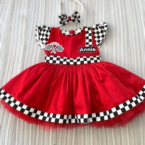 Spersonalizowana czerwona sukienka racer Girl * Baby Girl CAR Dress * Maluch RED Racer 1. sukienka urodzinowa * Kostium na Halloween dla dzieci * prezent urodzinowy *