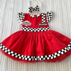 Personalized RED Racer Girl DressBaby Girl CAR DressToddler RED Racer 1st Birthday DressHalloween Kids CostumeBirthday gift image 1