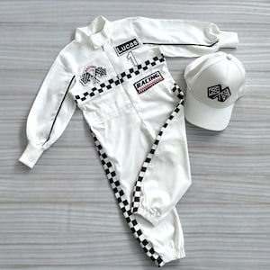 Personalized Baby White Racer Shorts-Long Jumpuit*Two Fast Racer Birthday Suit*White Car Racer Overalls*Toddler Fast One Birthday Car Outfit
