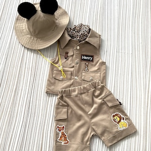 Personalized Mickey Mouse Inspired Short Safari Outfit*Baby Safari Adventure Kids 2 Pieces Vest and Shorts Costume*Toddler Safari Suit