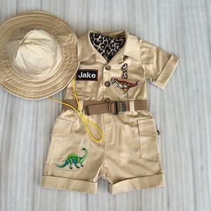 Personalized Paleontologist Brown Dinosaur suit*Toddler 1st Baby safari Jumpsuit*Infant Dino Safari Birthday outfit*Halloween kidscostume