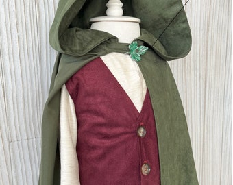 Toddler Medieval Woodland Cloak-Hobbit Inspired Halloween Costume with Shirt,Vest,Pants and Cloak-Halloween Kids Costume-1st Birthday Outfit