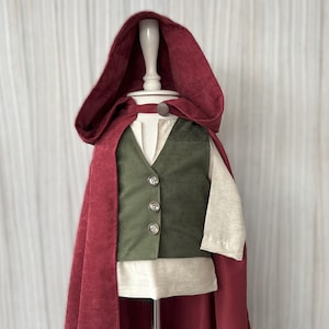 Toddler Medieval Woodland Cloak-Hobbit Inspired Halloween Costume with Shirt,Vest,Pants and Cloak-Halloween Kids Costume-1st Birthday Outfit