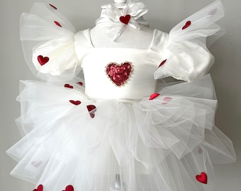 Robe cadeau personnalisée de la Saint-Valentin pour la robe d’amour d’anniversaire pour tout-petits-filles-robe COEUR pour bébé-cœur rouge sur le thème pour les enfants-1ère séance photo